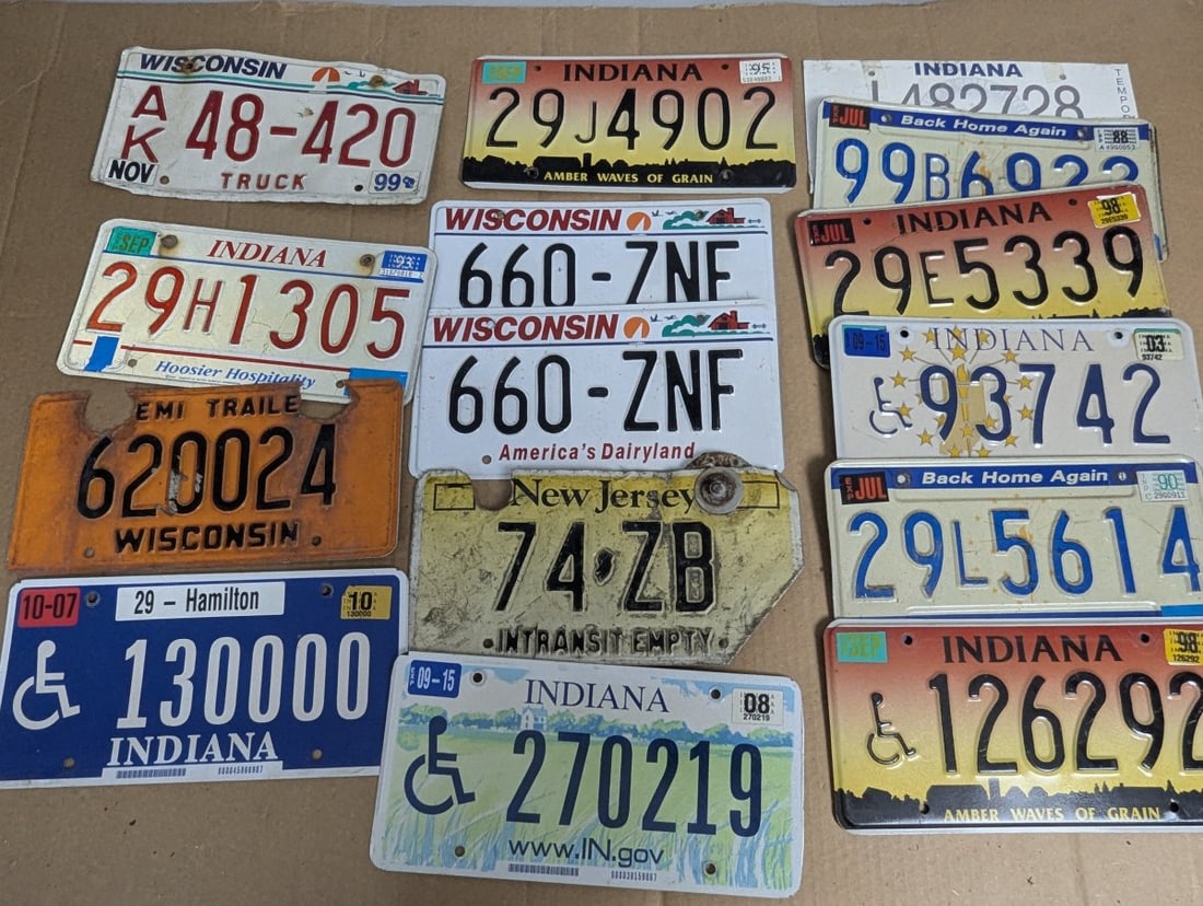 Lot of 15 Vintage License Plates from Indiana Wisconsin New Jersey Great for Collectors: **Important** Please read below description on how to avoid high shipping costs. Up for auction is an exciting collection of 15 vintage license plates primarily from Indiana and Wisconsin, with one pl