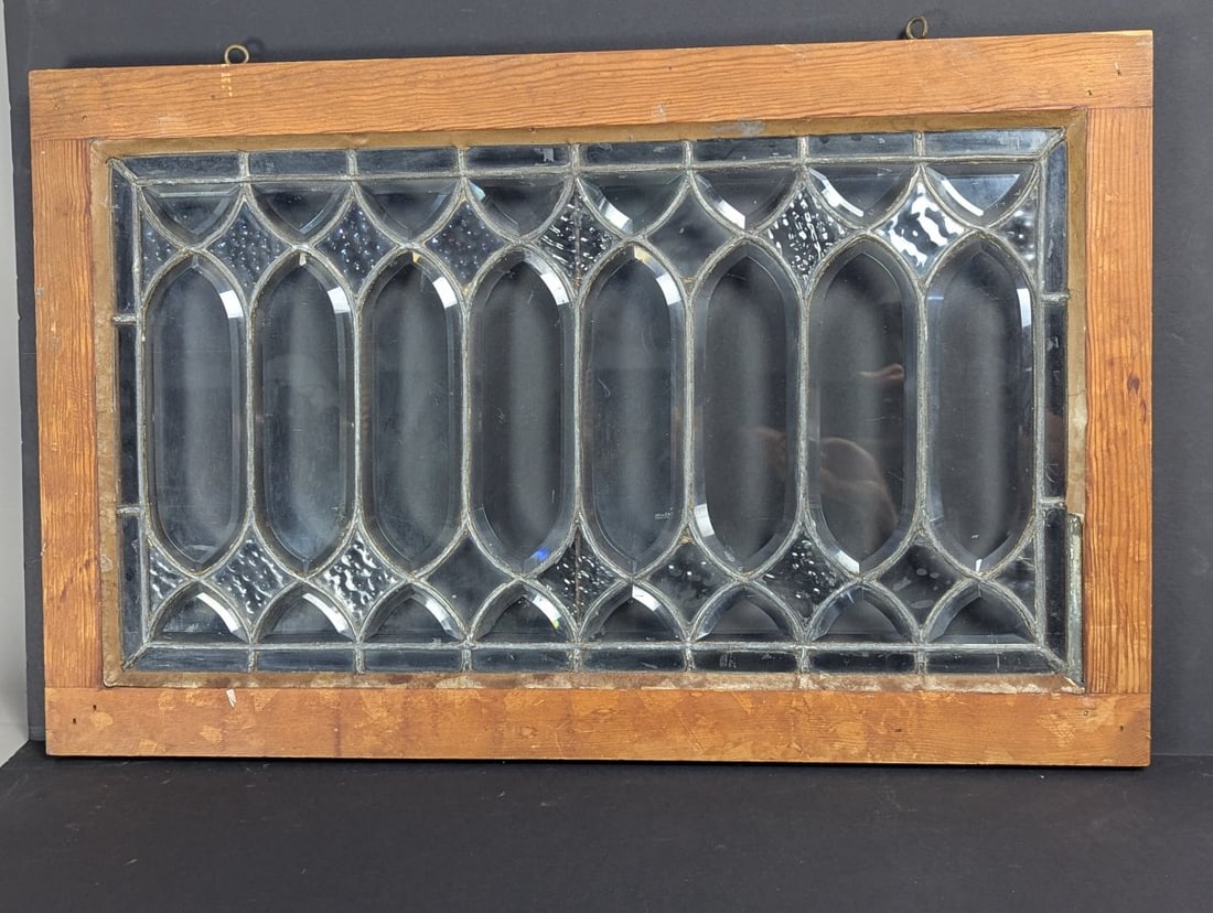 Antique Gothic Revival Leaded Beveled Glass Window Stunning Architectural Art Piece: **Important** Please read below description on how to avoid high shipping costs. Discover the timeless elegance of this 32 x 21 x 1 1/4 antique leaded beveled glass window. A striking Gothic Revival