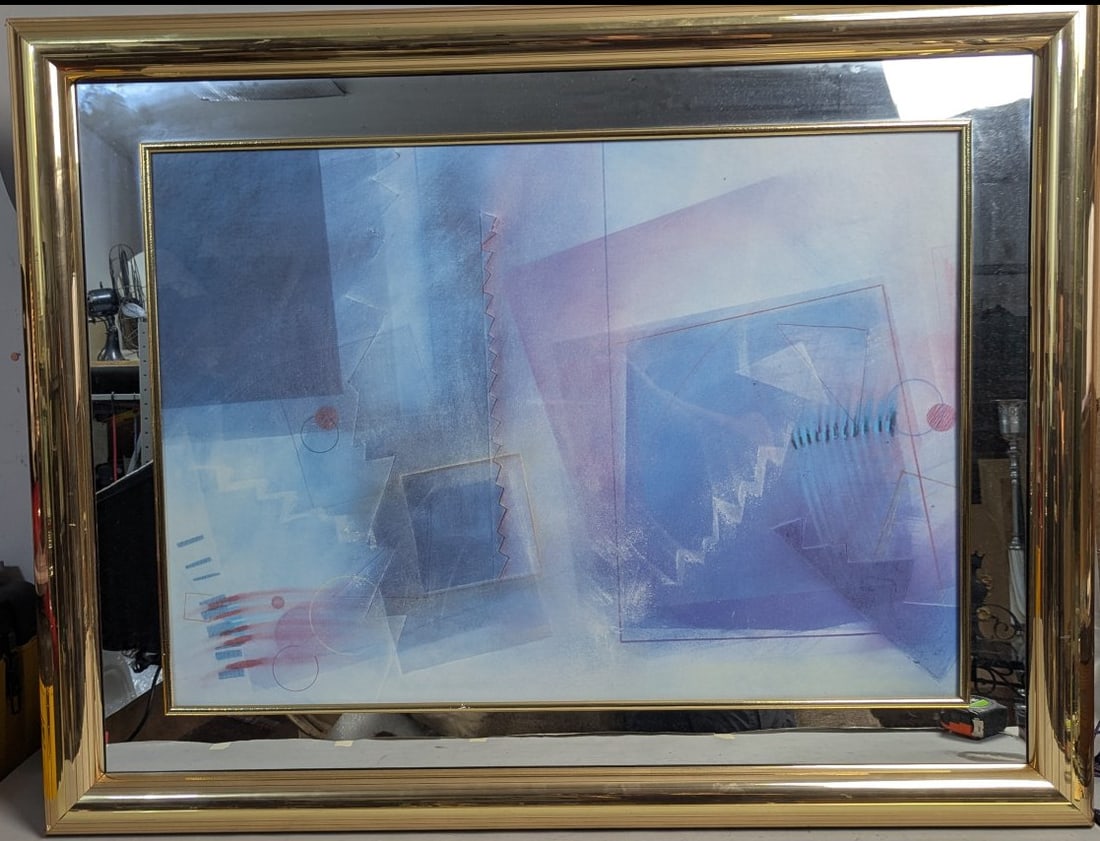 Museum Editions West Abstract Geometric Print 1980s Framed Wall Art: **Important** Please read below description on how to avoid high shipping costs. This stunning abstract geometric print from Museum Editions West measures 45 x 35 inches, with the image itself being