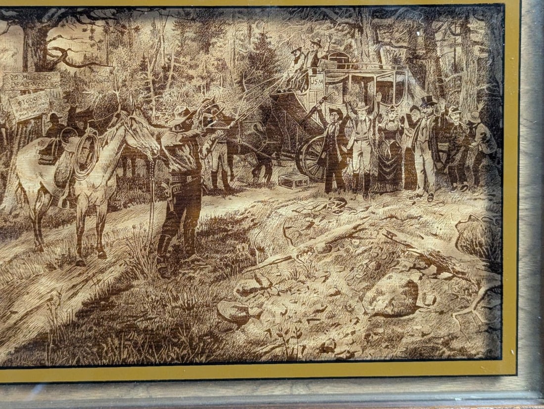 Lucid Lines The Stage Holdup Glass Photograph by C.M. Russell Vintage Wall Art - 2