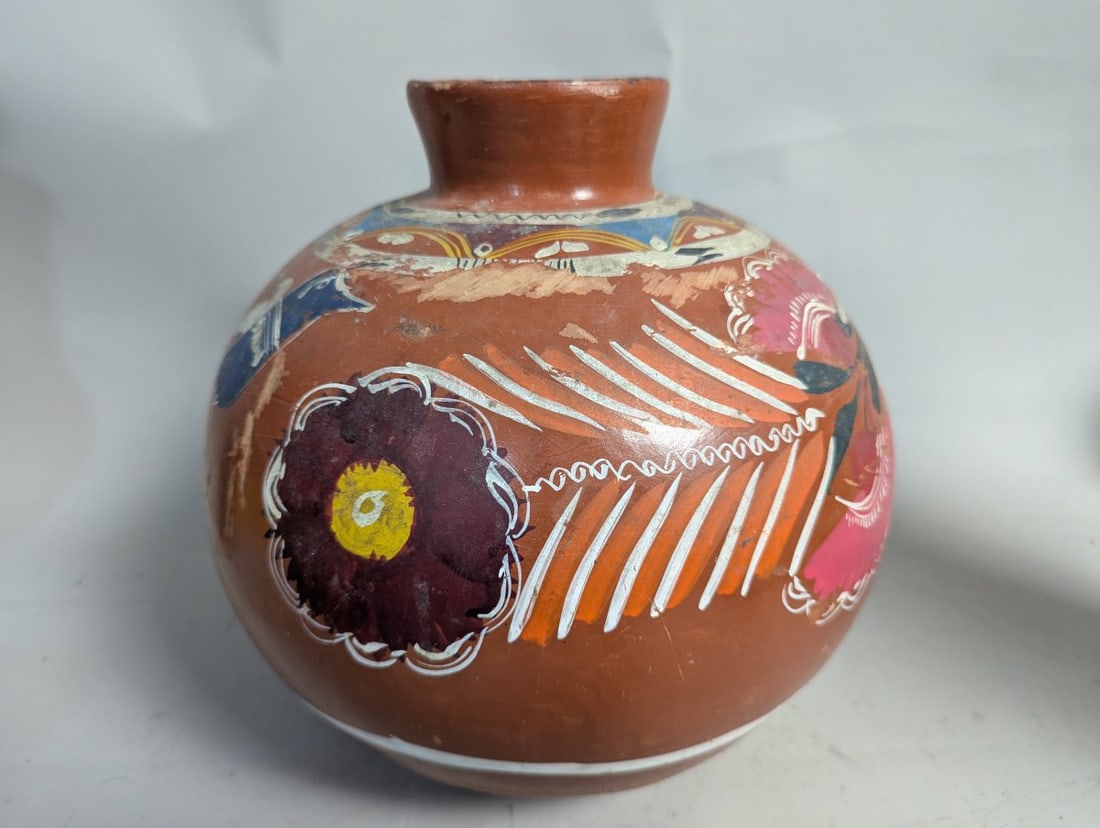 Hand-Painted Mexican Guerrero Style Terracotta Folk Art Vase - Vibrant Design: **Important** Please read below description on how to avoid high shipping costs. This stunning hand-painted Mexican terracotta folk art vase stands at 12 inches high and 12 inches in diameter. It