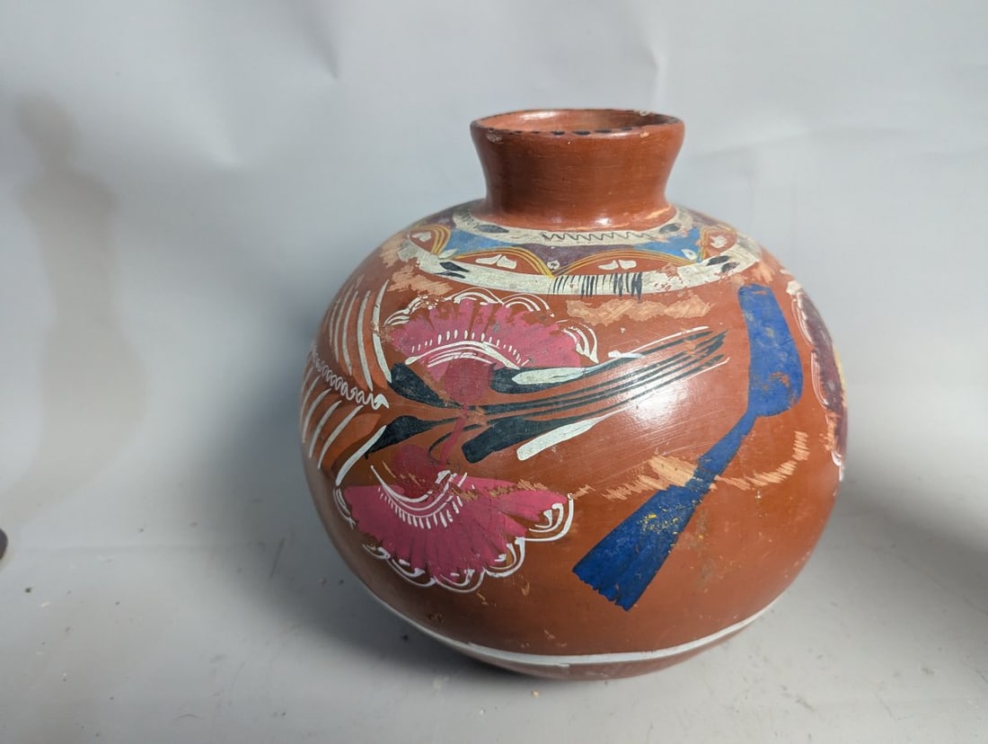 Hand-Painted Mexican Guerrero Style Terracotta Folk Art Vase - Vibrant Design - 2