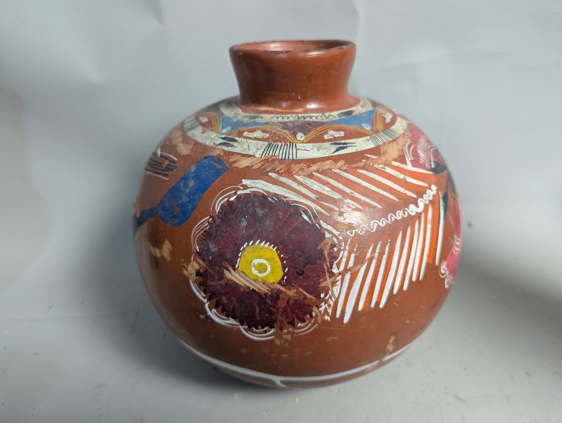 Hand-Painted Mexican Guerrero Style Terracotta Folk Art Vase - Vibrant Design - 3