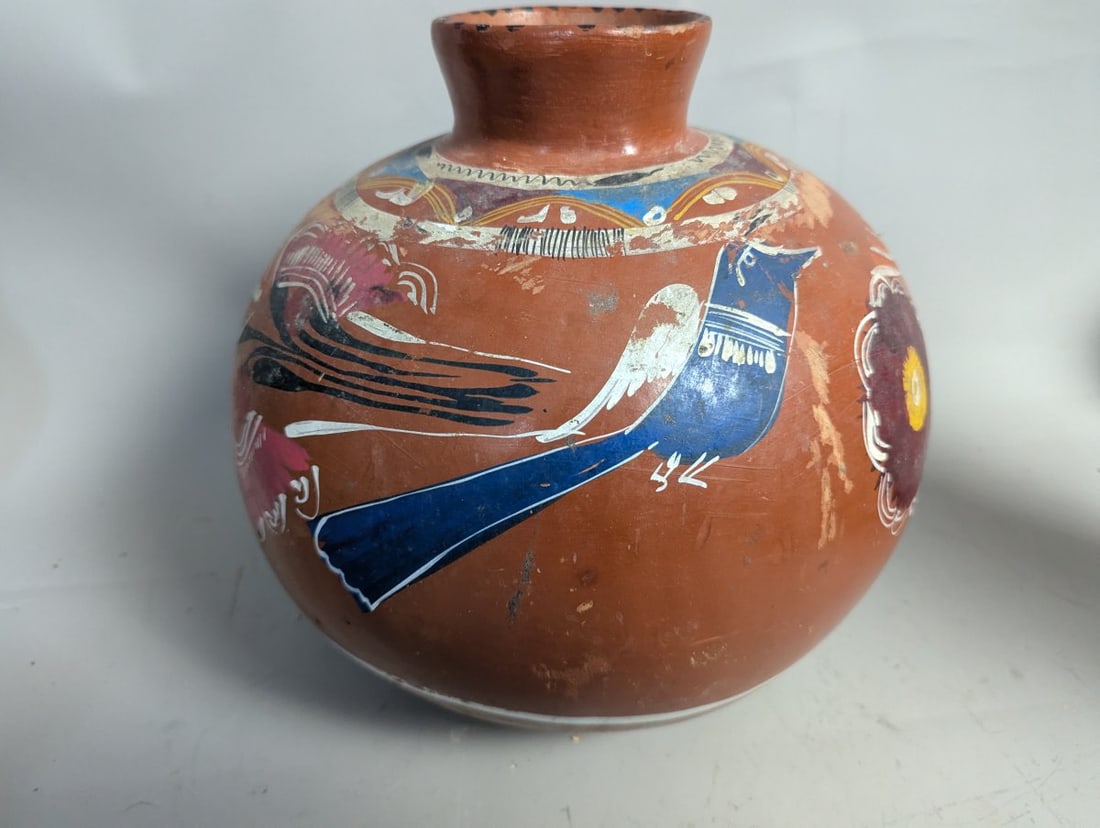Hand-Painted Mexican Guerrero Style Terracotta Folk Art Vase - Vibrant Design - 4