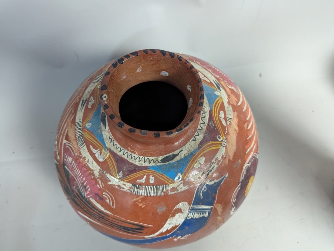 Hand-Painted Mexican Guerrero Style Terracotta Folk Art Vase - Vibrant Design - 5