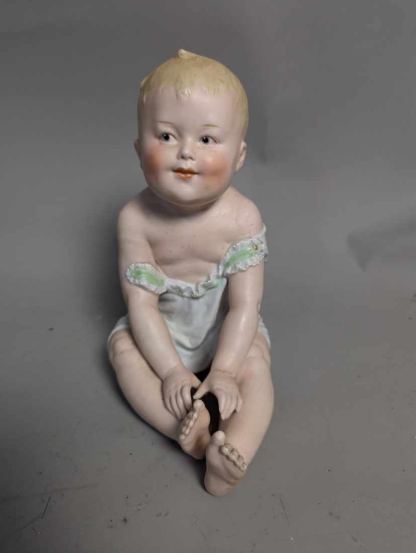 Antique German Bisque Porcelain Piano Baby Figurine by Gebruder Heubach - 2