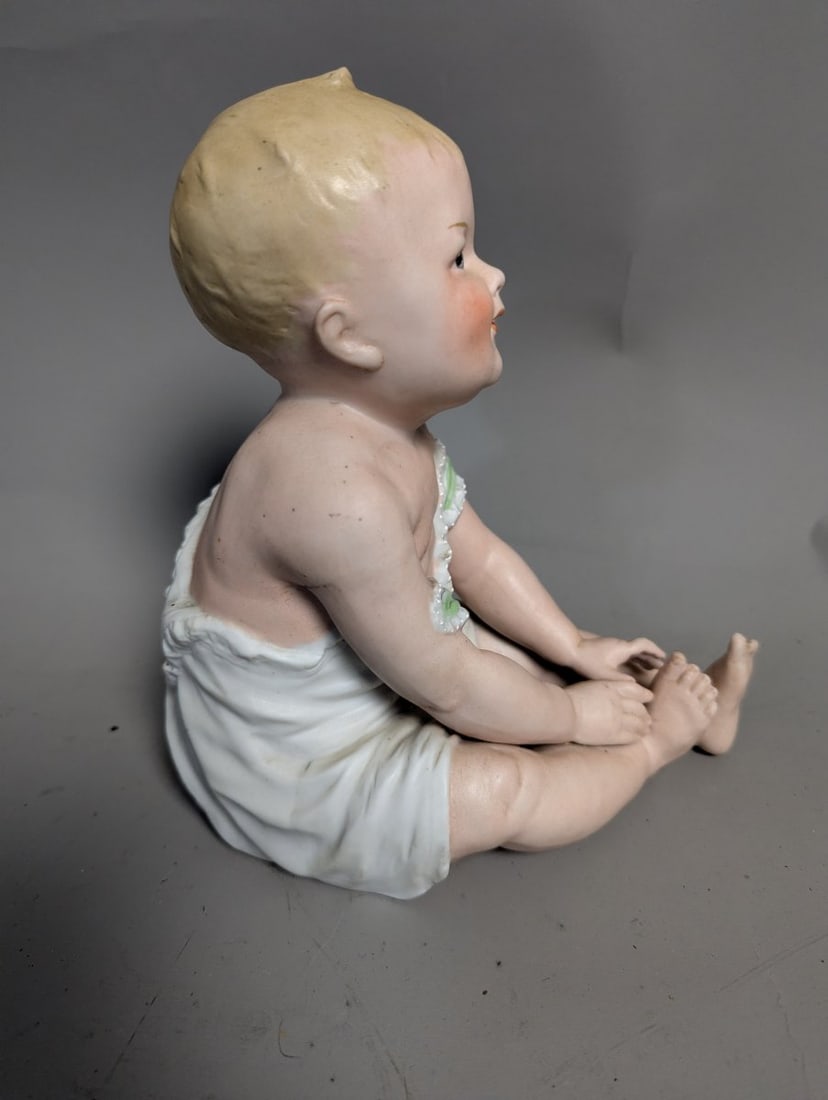 Antique German Bisque Porcelain Piano Baby Figurine by Gebruder Heubach - 3