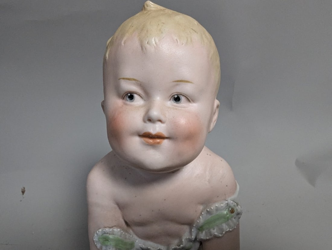 Antique German Bisque Porcelain Piano Baby Figurine by Gebruder Heubach - 6