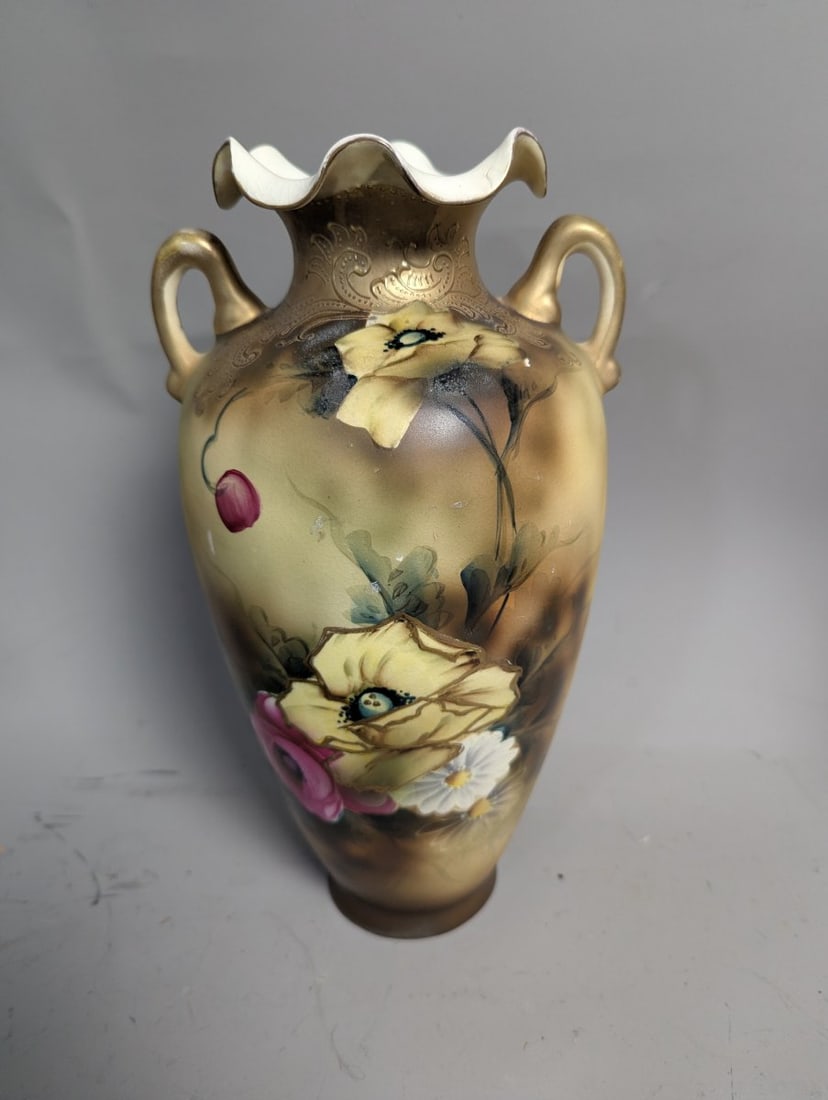 Royal Nippon Antique Hand-Painted Floral Vase Double Handled Decorative Art (1 of 6)