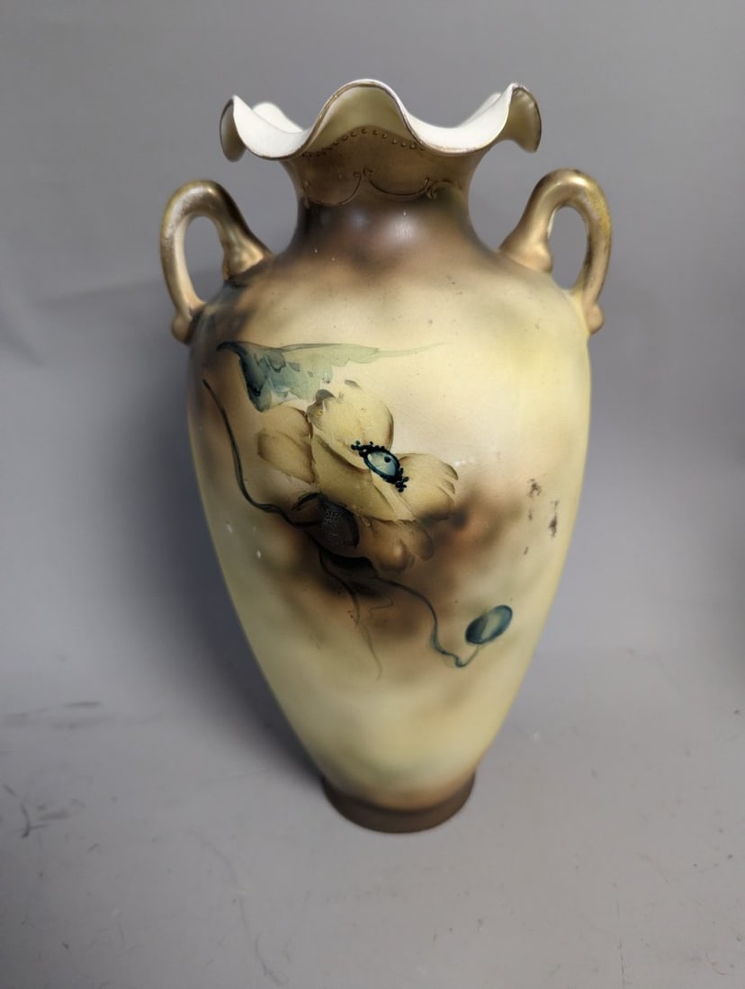 Royal Nippon Antique Hand-Painted Floral Vase Double Handled Decorative Art - 3