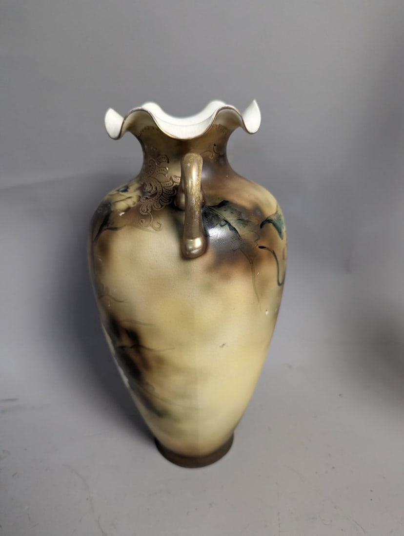 Royal Nippon Antique Hand-Painted Floral Vase Double Handled Decorative Art - 4
