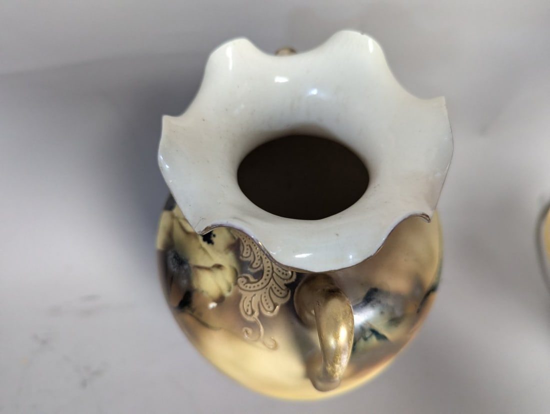 Royal Nippon Antique Hand-Painted Floral Vase Double Handled Decorative Art - 5
