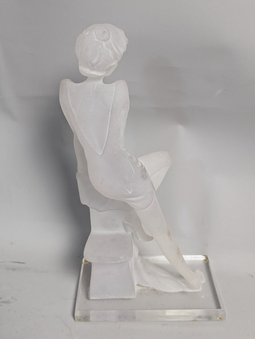 Art Deco Style Frosted Lucite Sculpture of Seated Woman Classical Figure - 5