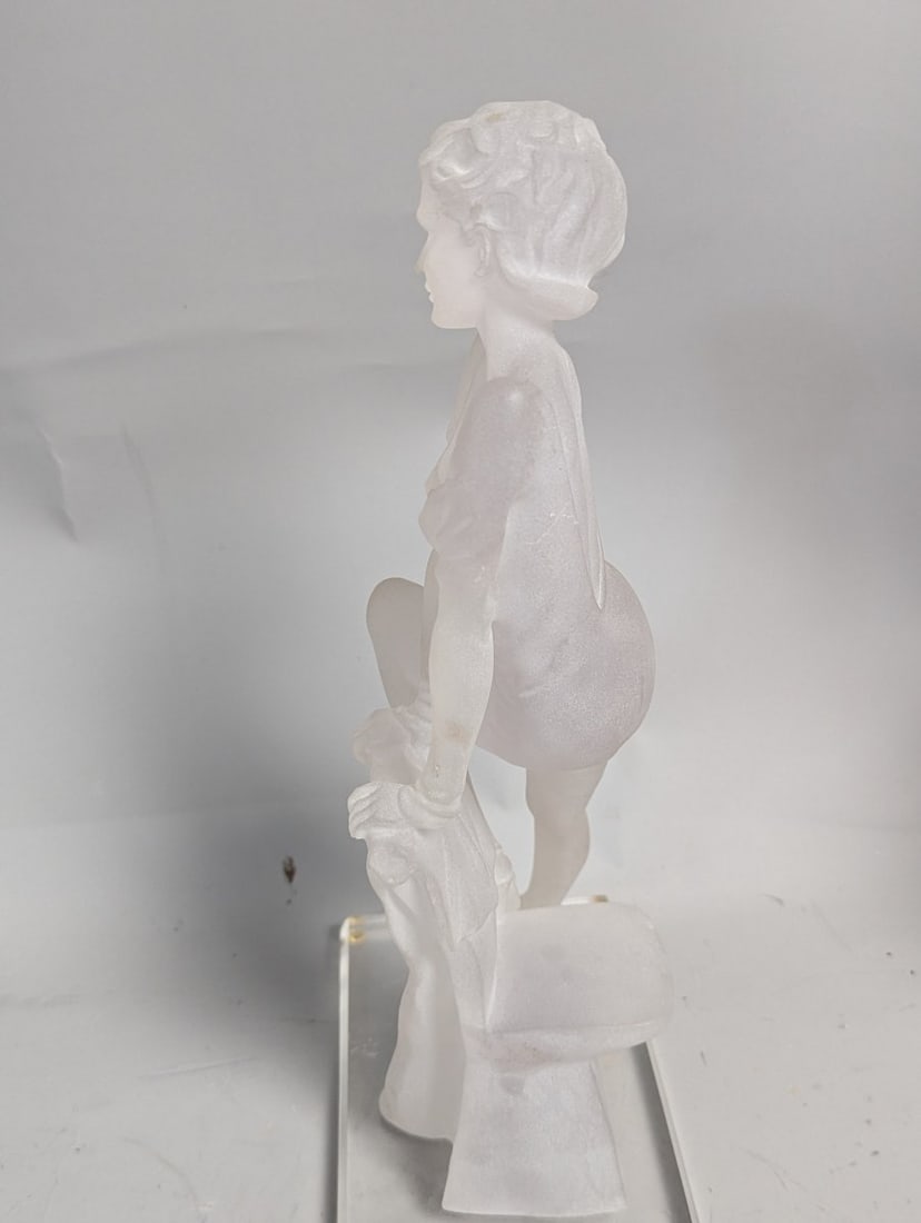 Art Deco Style Frosted Lucite Sculpture of Seated Woman Classical Figure - 6