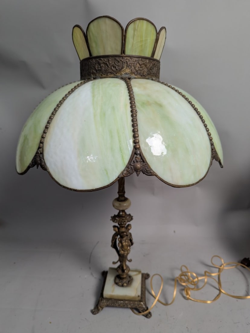 Vintage Slag Glass Panel Table Lamp Ornate Design Neoclassical Style 24 High (1 of 8)