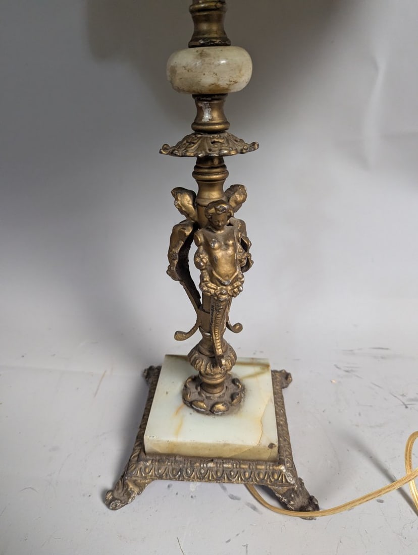 Vintage Slag Glass Panel Table Lamp Ornate Design Neoclassical Style 24 High - 2