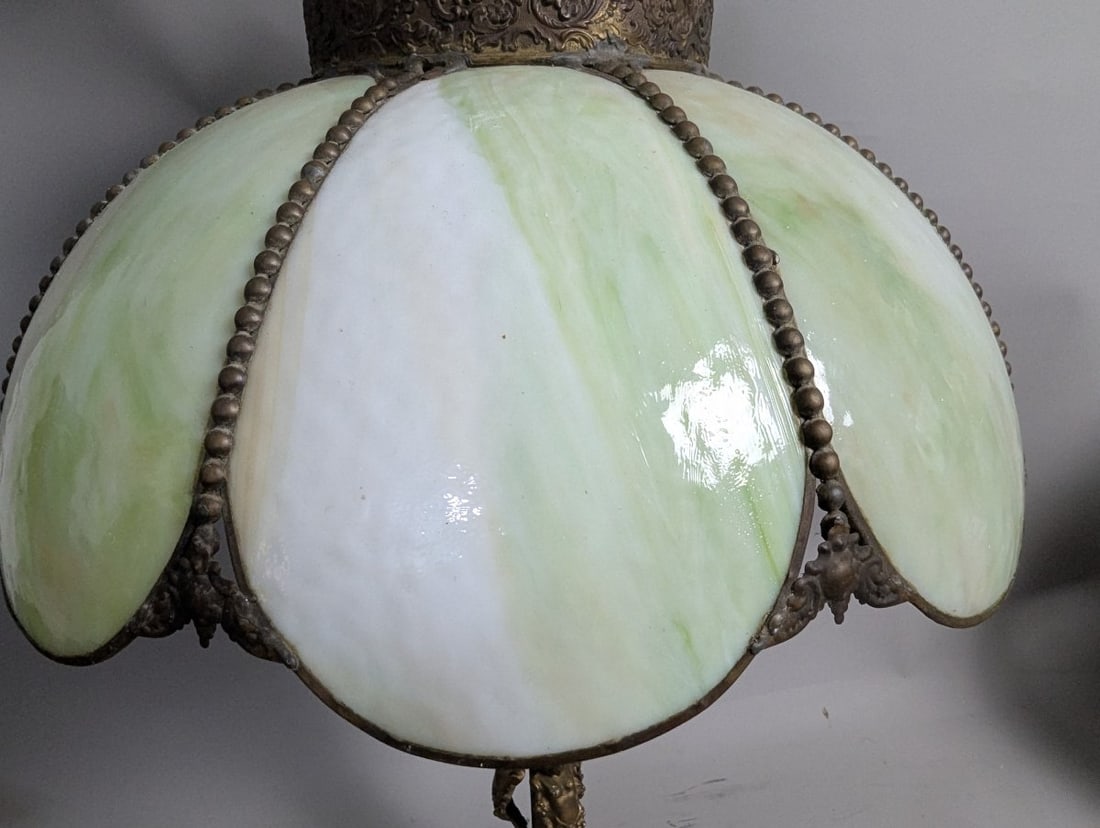 Vintage Slag Glass Panel Table Lamp Ornate Design Neoclassical Style 24 High - 4