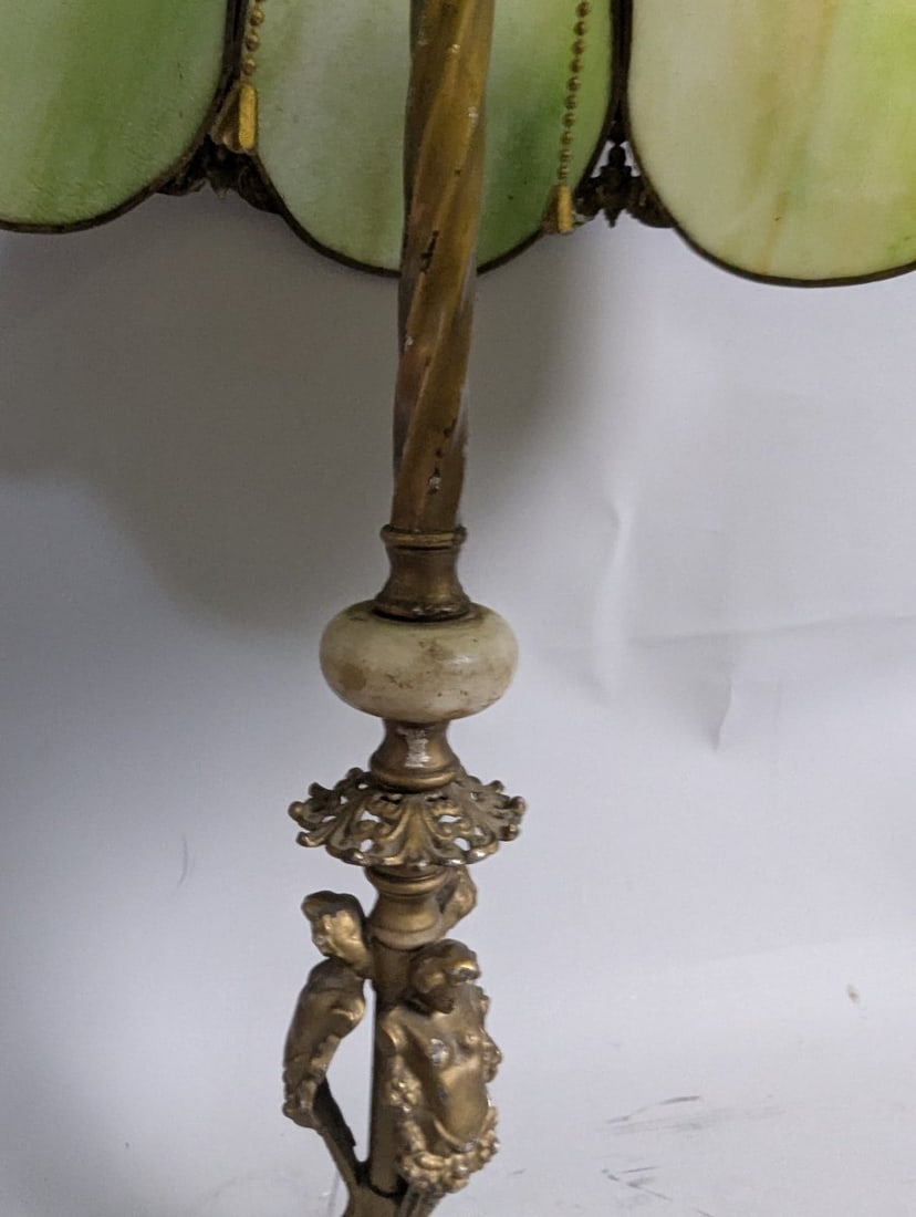 Vintage Slag Glass Panel Table Lamp Ornate Design Neoclassical Style 24 High - 5