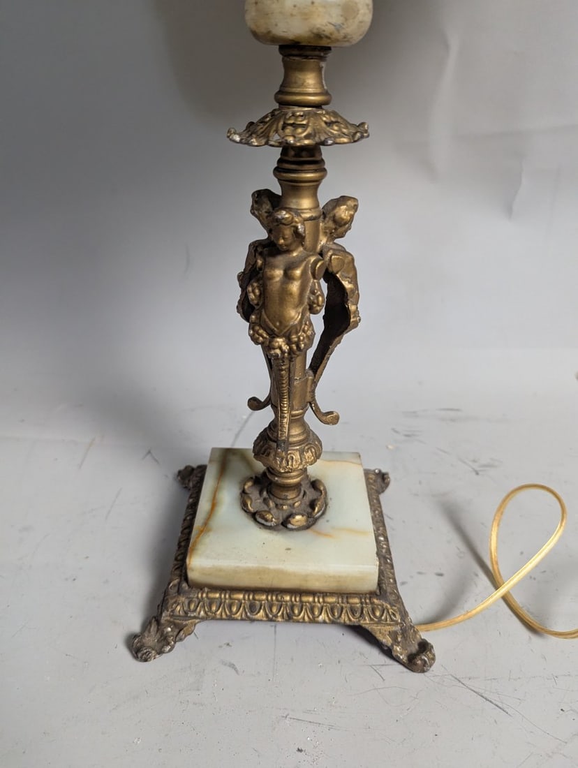 Vintage Slag Glass Panel Table Lamp Ornate Design Neoclassical Style 24 High - 6