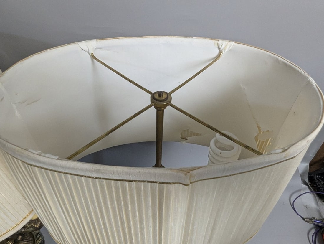 Vintage Hollywood Regency Brass 3-Arm Candelabra Table Lamps - Mid Century Pair - 5