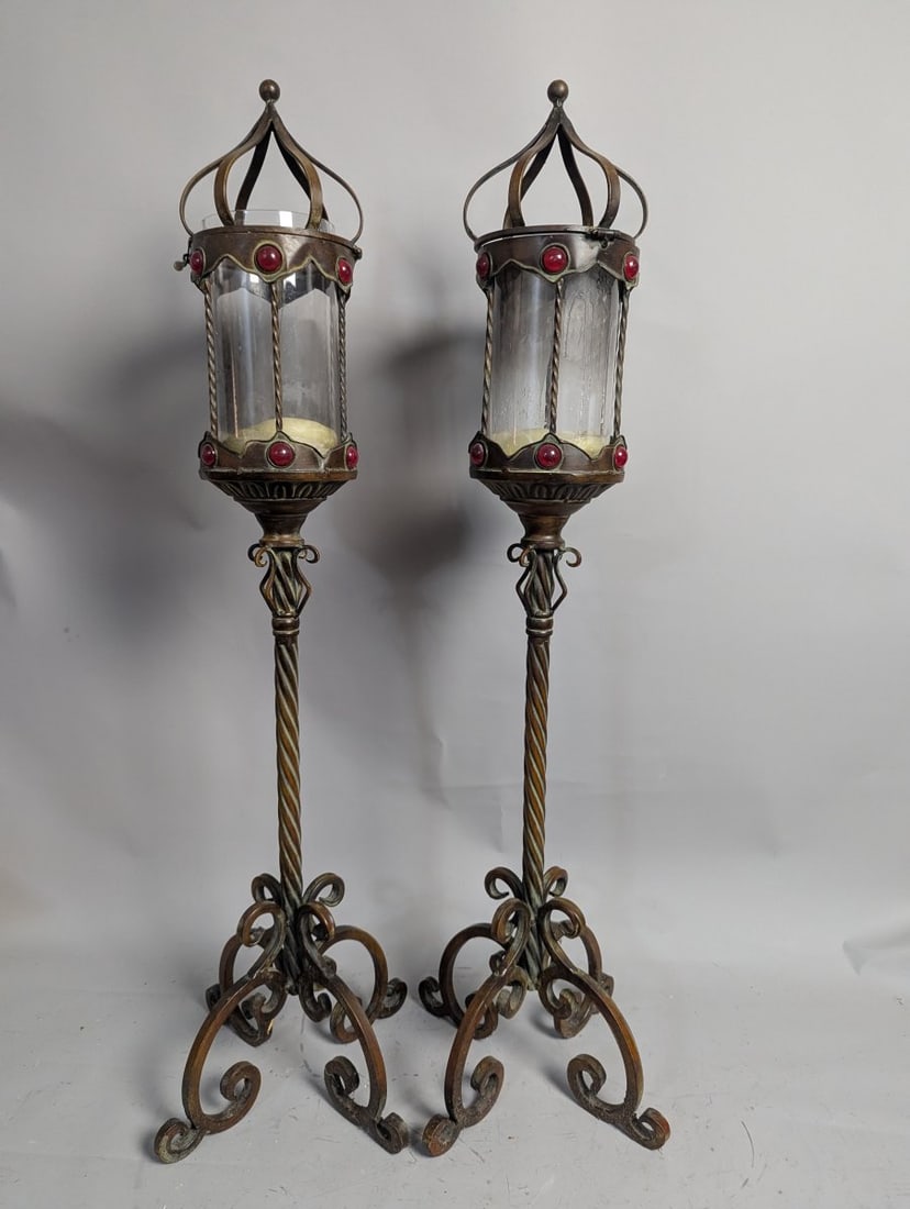 Stunning Pair of Gothic Revival Style Floor Candle Lanterns Ideal for Elegant Decor (1 of 7)