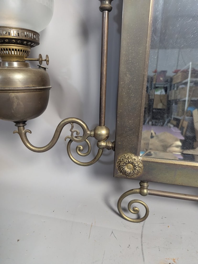 Accents in Brass Victorian Revival Wall Mirror with Dual John Scott Oil Lamps Decor - 5