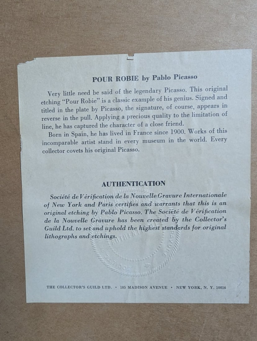 Pablo Picasso Pour Robie Etching Collector's Guild Framed Artwork - 8
