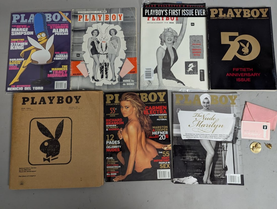 Playboy Collection Including Rare Braille Edition and Vintage Memorabilia: **Important** Please read below description on how to avoid high shipping costs. Dive into a fascinating collection of predominantly Playboy-branded items that showcases the evolution of one of Americ
