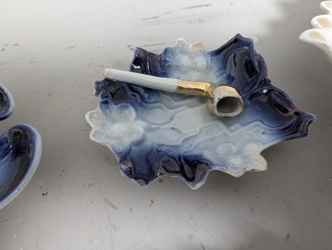 Vintage Porcelain Tobacco Pipe Rests Collection German Export 10 Distinct Decorative Pieces - 10