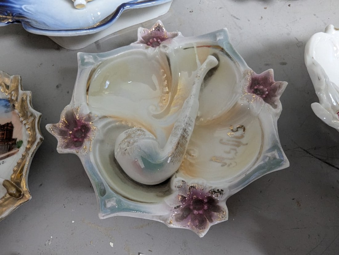Vintage Porcelain Tobacco Pipe Rests Collection German Export 10 Distinct Decorative Pieces - 7