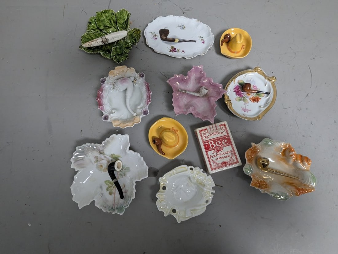 Collection of 10 Vintage Ceramic Pipe Rests and Ashtrays - Tobacciana Decorative Art - 12