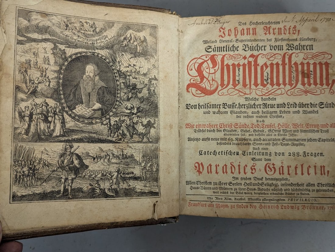 Johann Arndt Sechs BÃ¼cher vom Wahren Christenthum 18th Century Leather Bound Rare Book - 3
