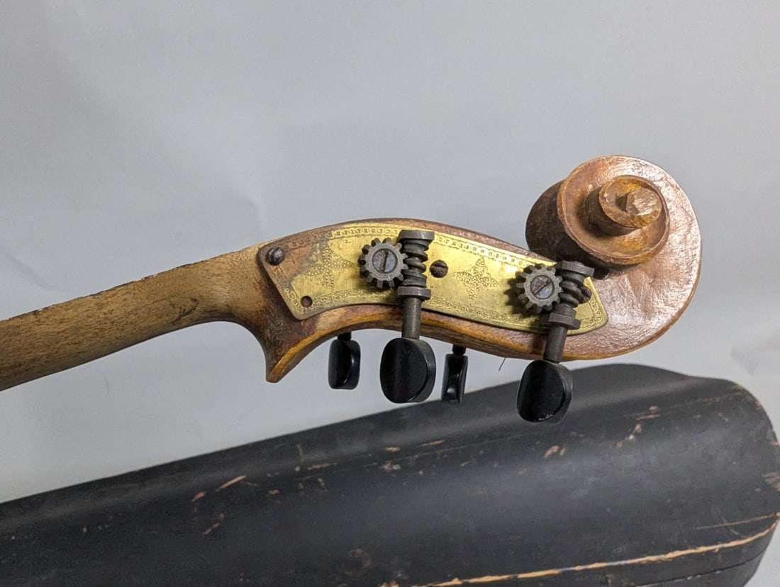 Antique German Bohemian Stradivarius Copy Violin Set with Bow and Case for Restoration - 7