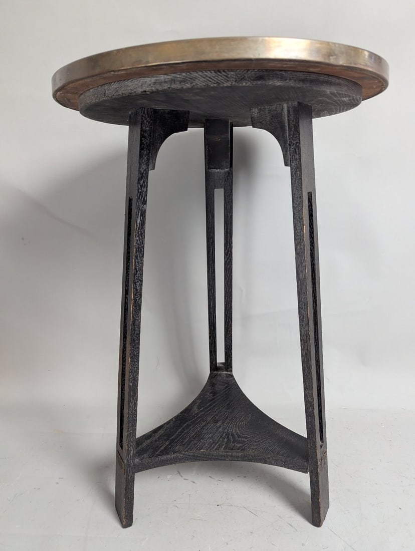 Attributed to George Walton Arts & Crafts Ebonized Oak Brass Occasional Table - 2