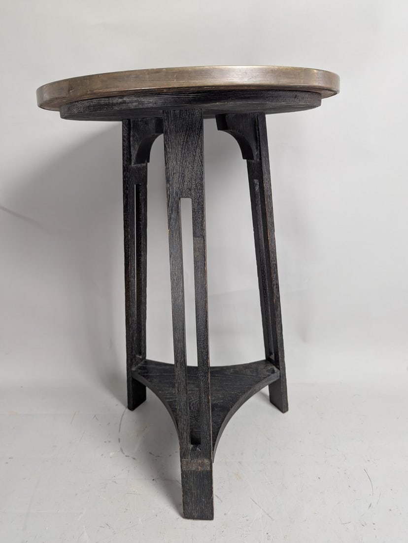 Attributed to George Walton Arts & Crafts Ebonized Oak Brass Occasional Table - 3