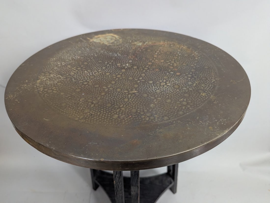 Attributed to George Walton Arts & Crafts Ebonized Oak Brass Occasional Table - 4