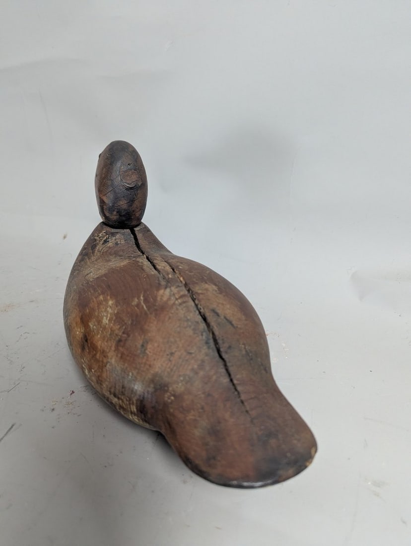 Vintage Folk Art Wooden Duck Decoy with Yellow Glass Eyes American Primitive Decor - 4