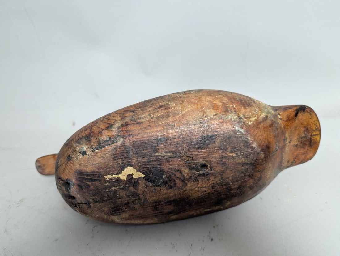 Vintage Folk Art Wooden Duck Decoy with Yellow Glass Eyes American Primitive Decor - 5