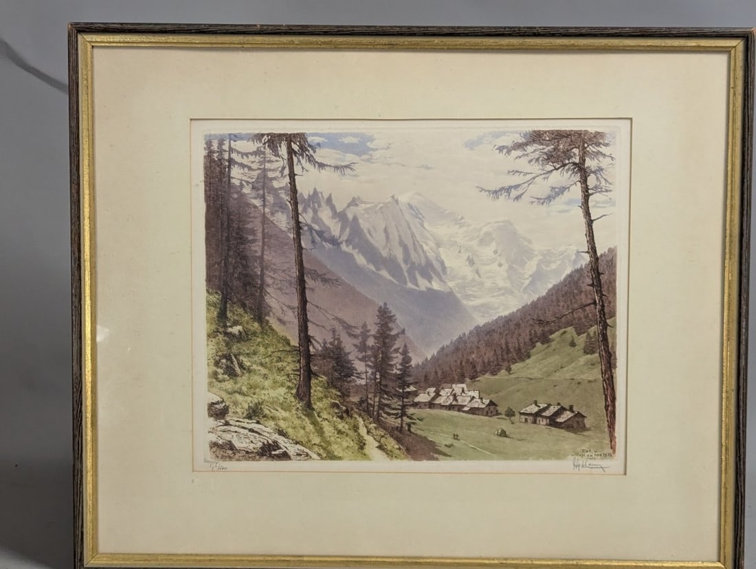 Henry Wherry Signed Etching Alpine Landscape Col et village des MONTETS Art: **Important** Please read below description on how to avoid high shipping costs. Discover this stunning signed etching by renowned Swiss artist Henry Wherry, titled 'Col et village des MONTETS 1956'.