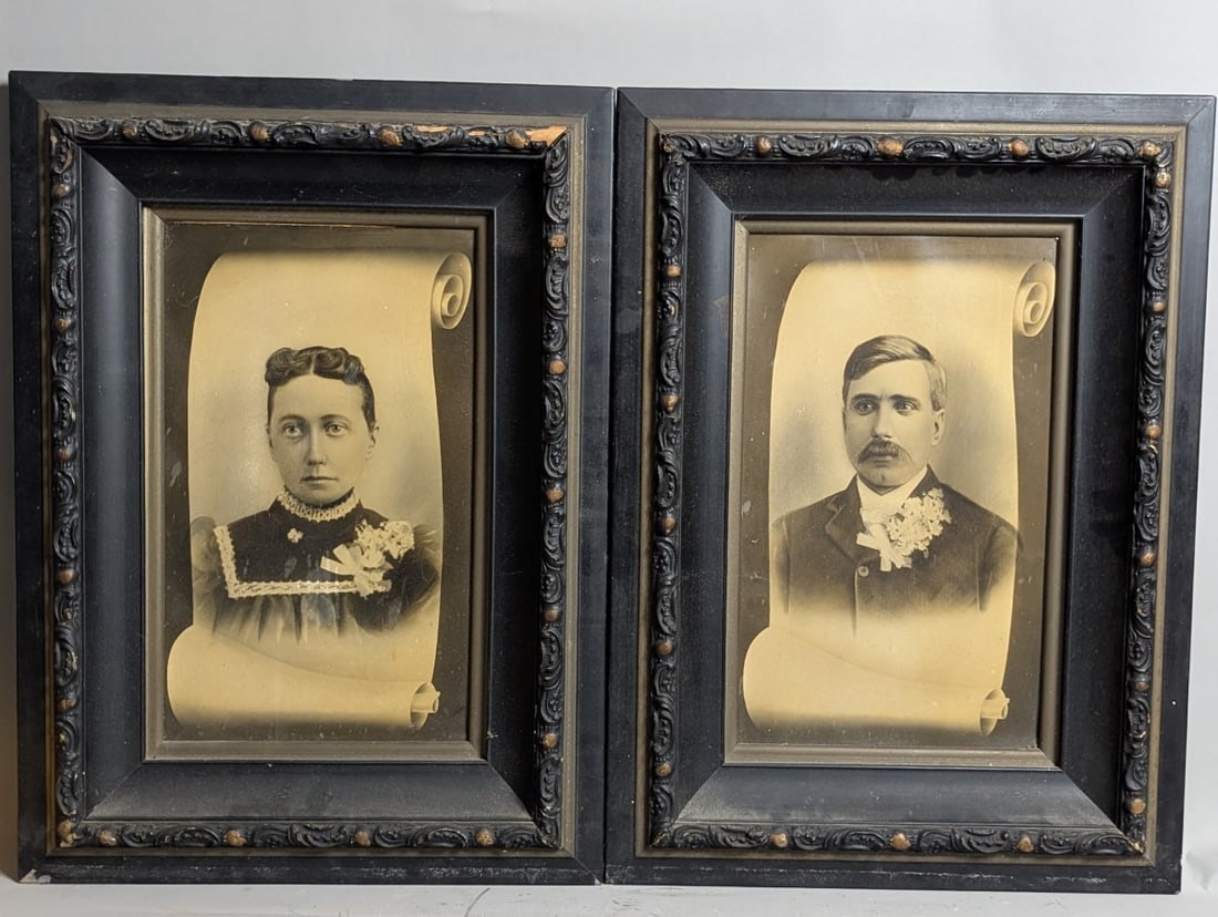 Matching Pair of Victorian Crayon Portraits in Ornate Frames (1 of 7)