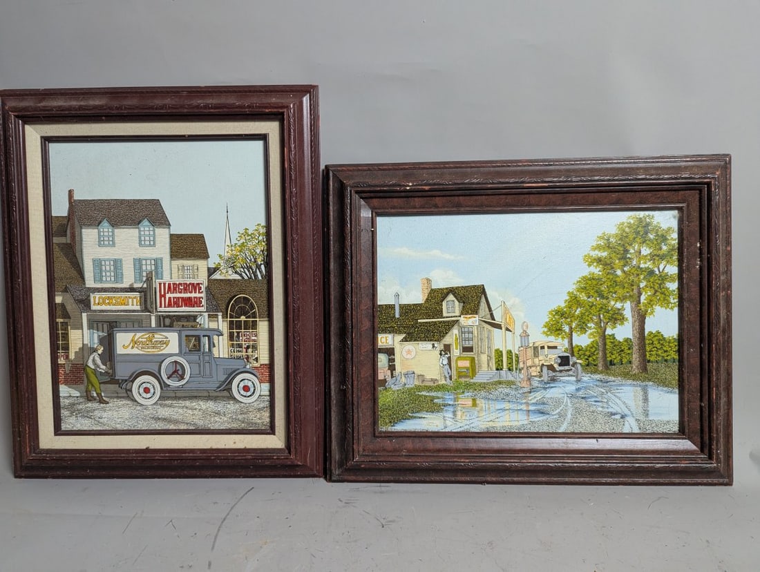 H. Hargrove Nostalgic Americana Framed Prints Set of 2 Vintage Art Decor: **Important** Please read below description on how to avoid high shipping costs. Discover a delightful set of two framed prints by the renowned artist H. Hargrove. These charming pieces, showcasing no