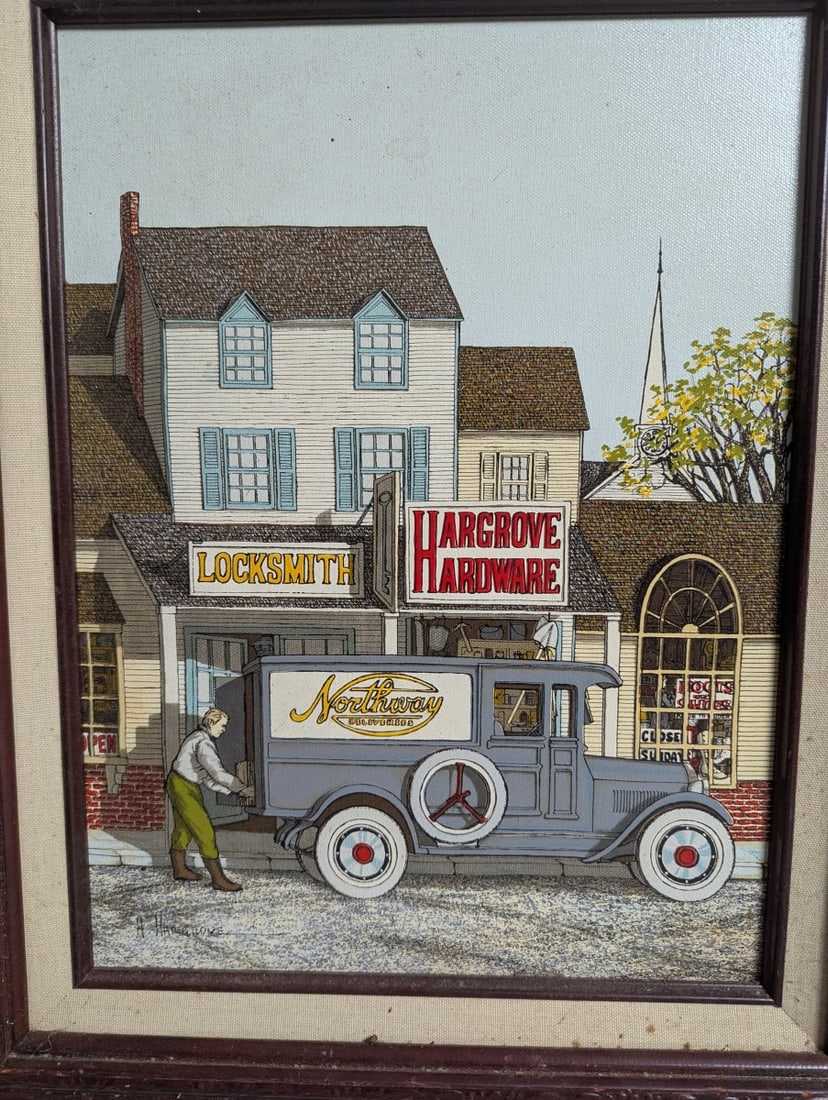 H. Hargrove Nostalgic Americana Framed Prints Set of 2 Vintage Art Decor - 8