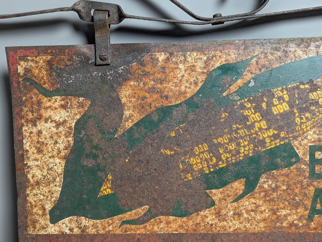 Vintage Blaney Seed Dealer Double-Sided Metal Sign with Original Wrought Iron Bracket - 3