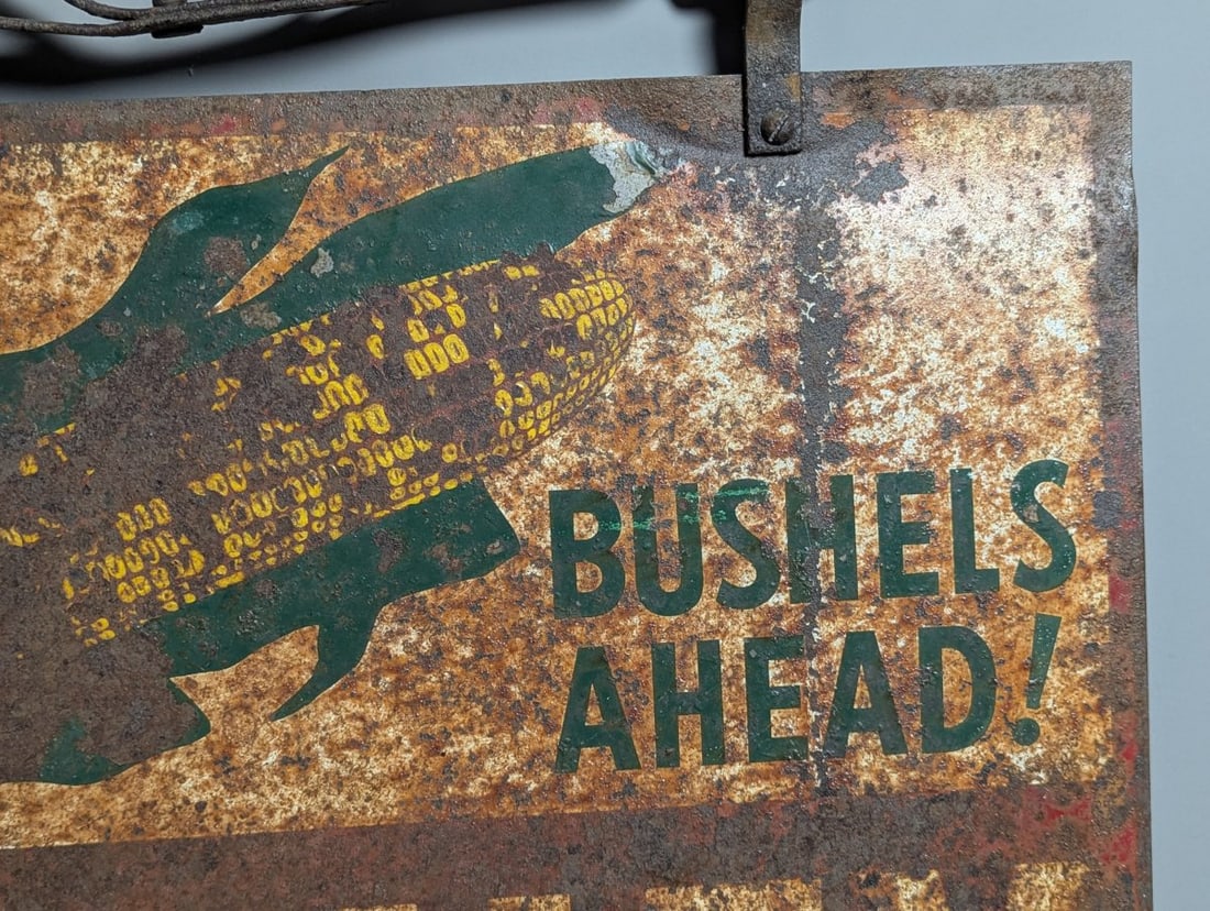 Vintage Blaney Seed Dealer Double-Sided Metal Sign with Original Wrought Iron Bracket - 4