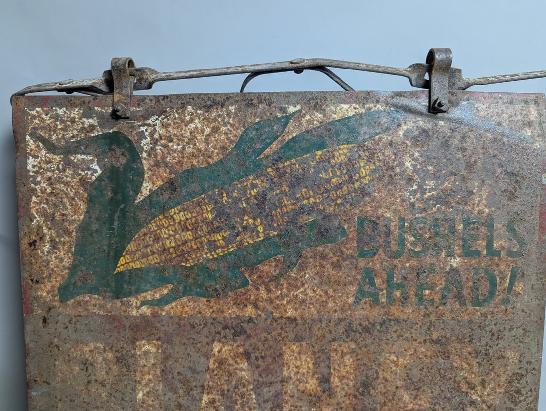 Vintage Blaney Seed Dealer Double-Sided Metal Sign with Original Wrought Iron Bracket - 8