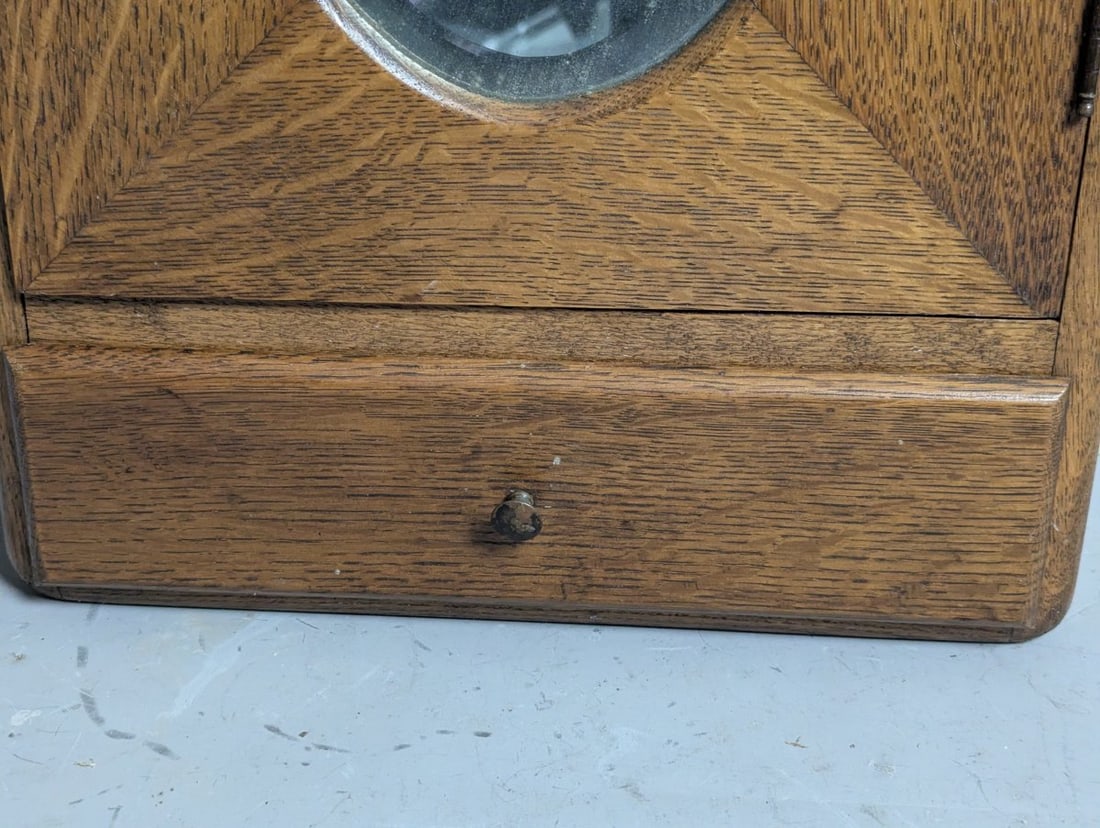Antique Oak Medicine Cabinet with Oval Beveled Mirror Furniture Home Decor - 2