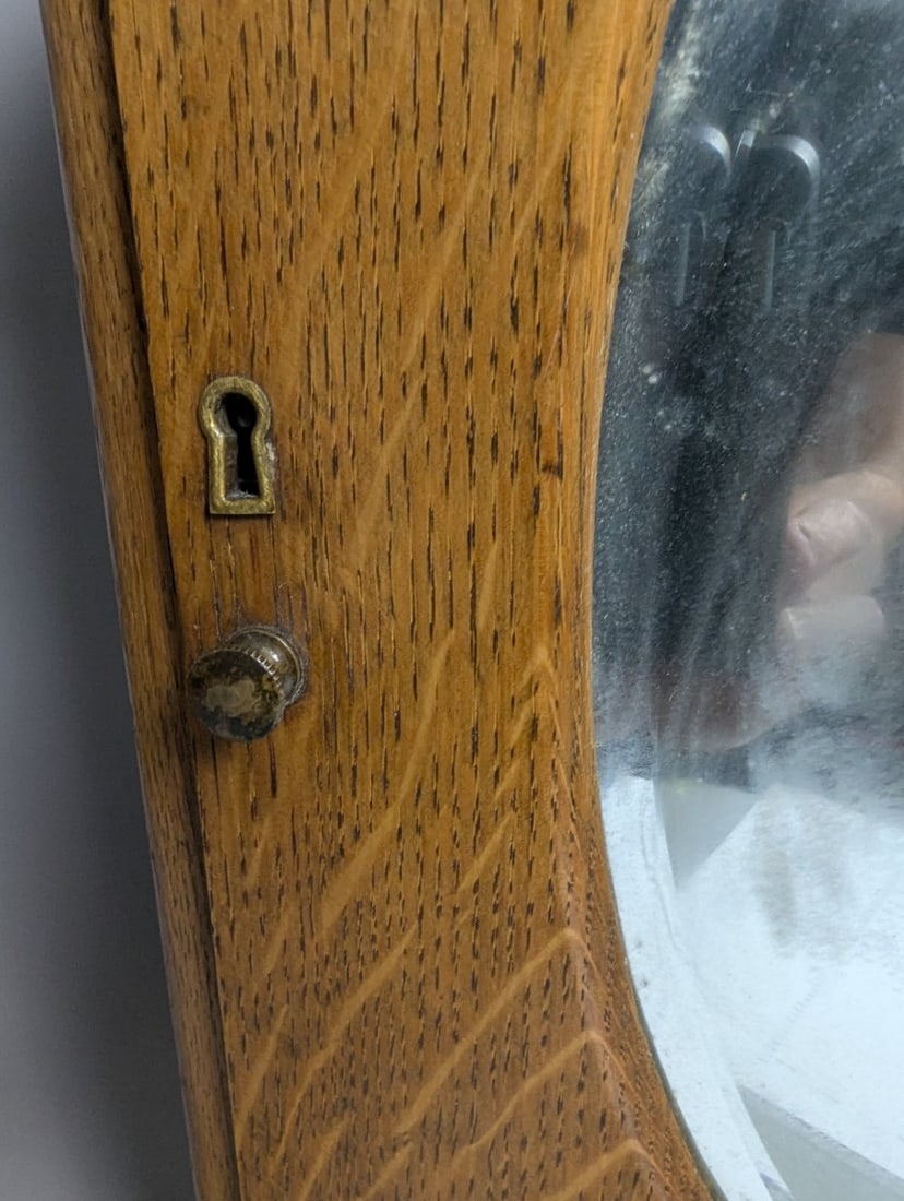 Antique Oak Medicine Cabinet with Oval Beveled Mirror Furniture Home Decor - 7