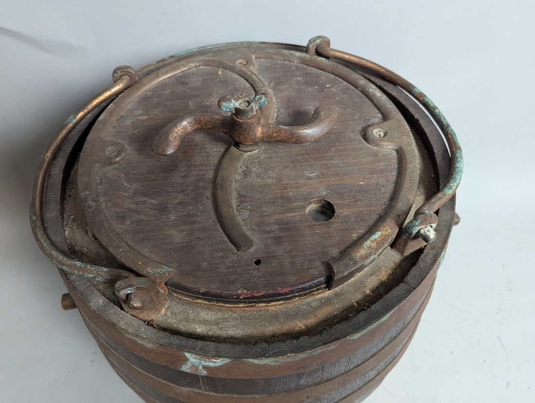 Antique Oak and Copper-Banded Water Barrel Scuttlebutt Nautical Collectible - 2