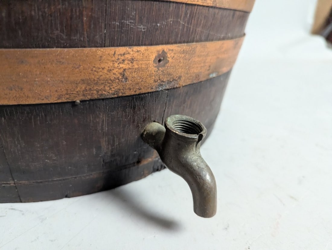 Antique Oak and Copper-Banded Water Barrel Scuttlebutt Nautical Collectible - 3