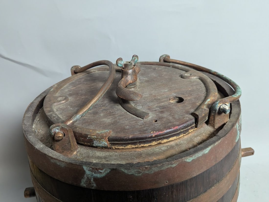 Antique Oak and Copper-Banded Water Barrel Scuttlebutt Nautical Collectible - 5